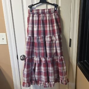 Elegant Plaid Maxi Skirt - Red and White